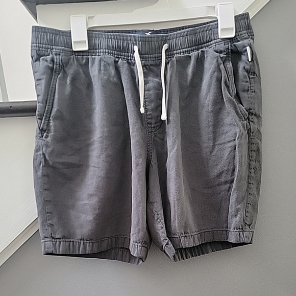Hollister Shorts Mens Large Gray  Linen/Cotton Blend Jogger 7" Pockets Comfort - Picture 1 of 5